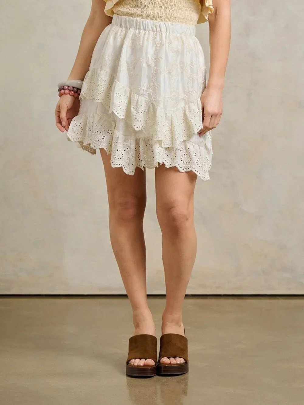 Boho Women's Tiered Eyelet Lace Floral Embroidered Ruffle mini skirt